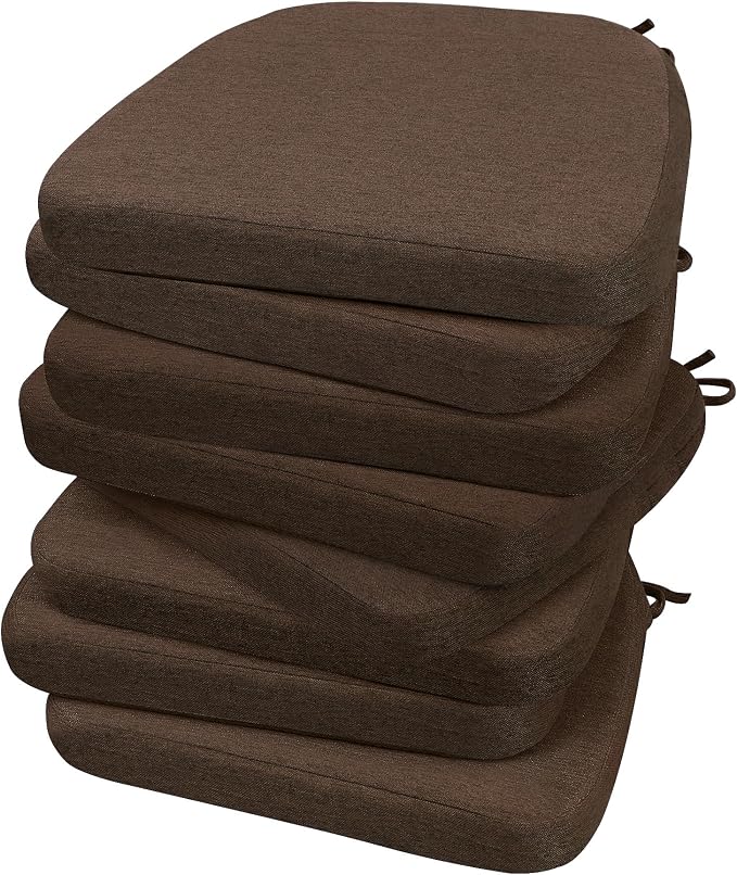 AAAAAcessories D-Shaped Chair Cushions, 2" Thick Dining Chair Pads with Ties and Removable, Machine-Washable Cover, 17" x 16", Set of 8, Brown by AAAAAcessories