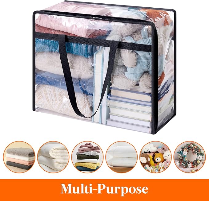 Lifewit 45L Clear Clothes Storage Bags,Plastic Foldable Blanket Storage Bag | 20 Pack Vinyl Foldable Moving Bags with Zipper, Closet Organizers and Storage Containers for Bedding, Duvet, Comforter - Image 4