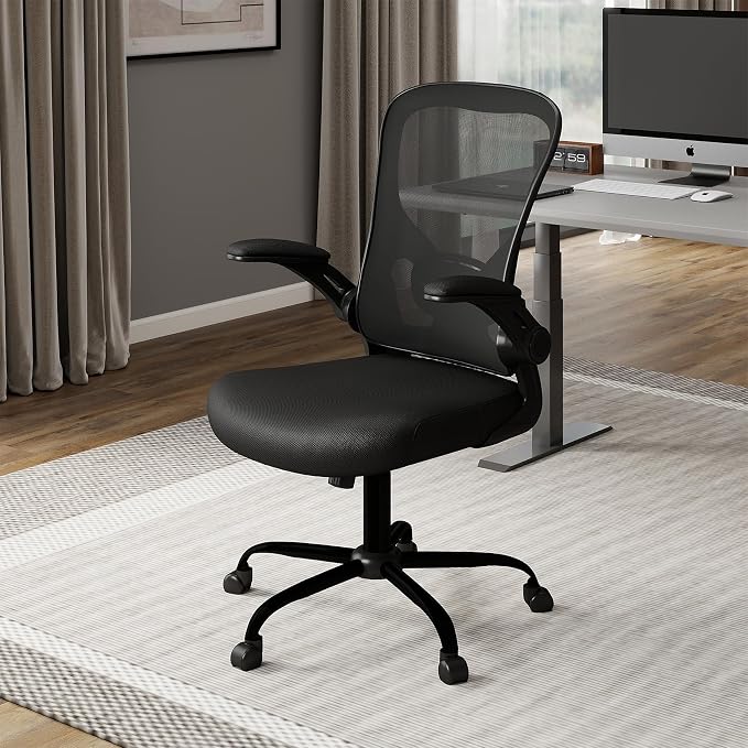 Flysky Mesh Office Chair, Ergonomic Computer Desk Chairs (Black, Set of 1) | Comfy/Comfortable Flip-up Arm Rests, Lumbar Support, Height Adjustable, 360 Degree Rolling Swivel for Home Office - Image 2