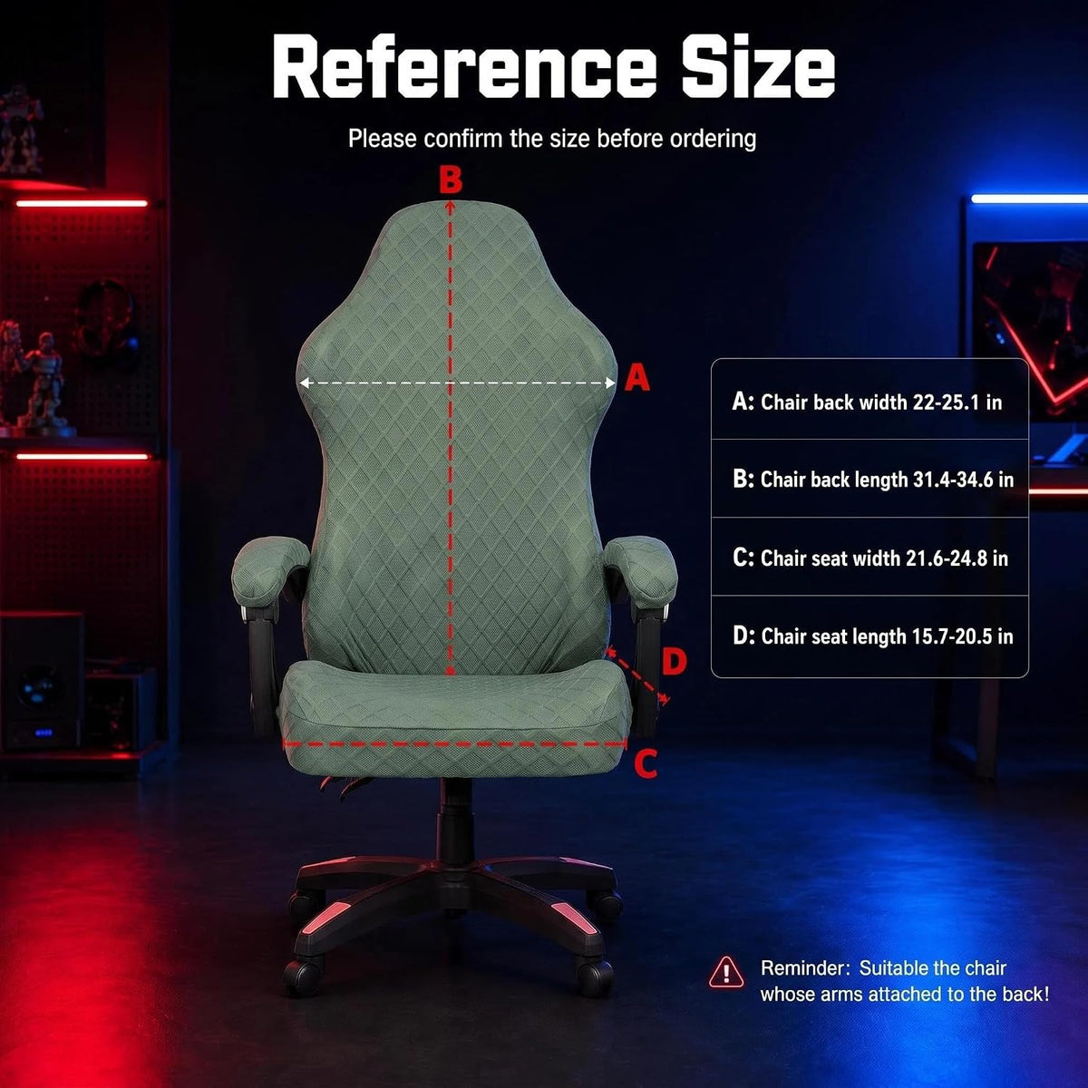 Gaming Chair Cover, 4-Piece Set Stretchy Jacquard Slipcover with Zipper & Straps for Reclining Racing Chair, Anti-Slip & Pet Scratch Resistant, Machine Washable, Sage Green - Image 5