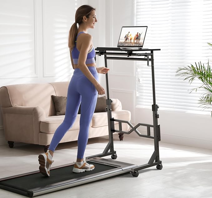 Oransail Small Standing Desk with Wheels, 29.5-45.3 Inch Adjustable Height | Portable Treadmill Desk, Rolling Computer Table for Walking Pad with a Cup Holder and a Hook - Image 2