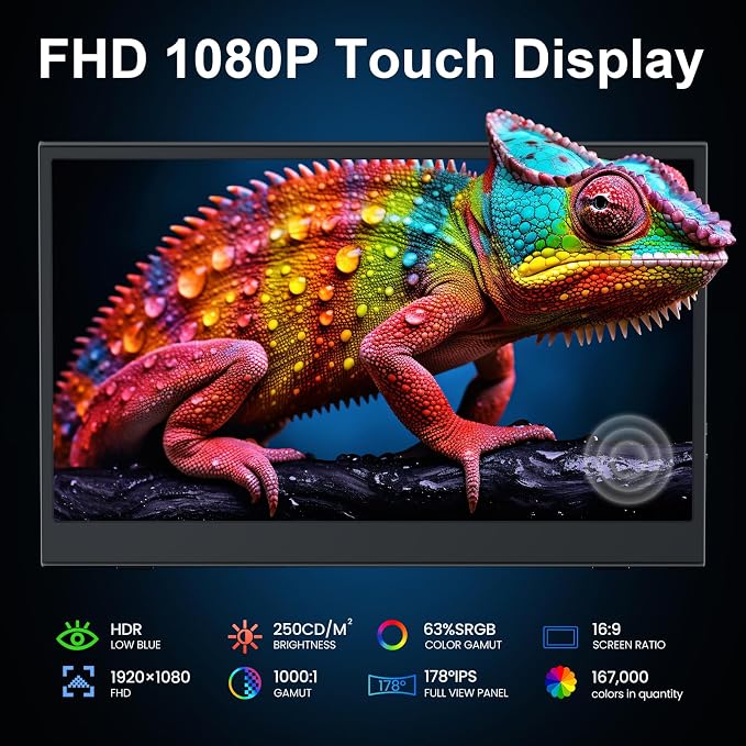 15.6" Touch Portable Monitor, FHD 1080P IPS, 60Hz, HDR Support | Aluminum Alloy Frame, HDR Support, Smart Cover, Speakers, VESA , USB-C/HDMI, for PC, Laptop, Mac, PS5, Xbox, Switch - Image 2