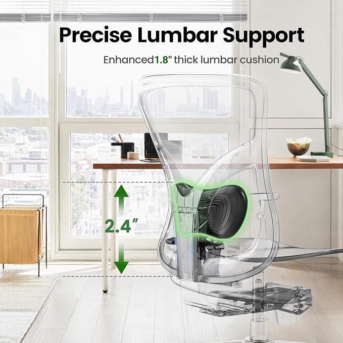 Marsail Ergonomic Office Chair with Lumbar Support,2D Headrest, Adjustable Armrests, Contoured Seat Cushion,Desk Chair with Wheels for Home and Office - Image 6