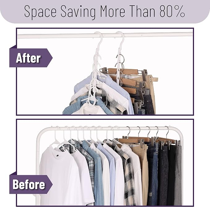 Mr. Pen- Space Saving Hangers for Clothes, 12 pcs, White, Plastic Multi Clothes Hangers Space Saving, 5 Slots, 360° Rotating Hooks - Image 6
