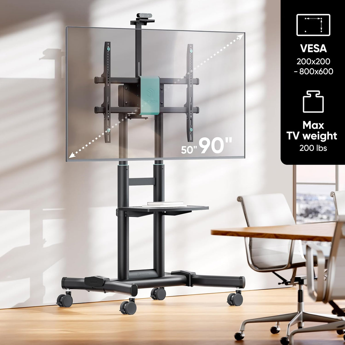 ONKRON Mobile TV Stand 50-90 Inch, up to 200 lbs, max VESA 800x600, Black - Image 2