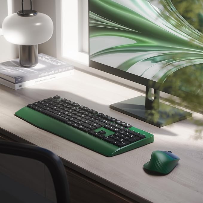 MPTOG Ergonomic Wireless Keyboard and Mouse Combo, Dark-Green Black | Computer Keyboard Mouse with Wrist Rest, BK Chipset, Full-Size Colorful, Power Button, USB Receiver for PC Laptop - Image 2