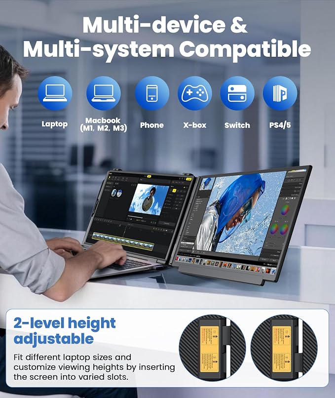 15.6" Detachable Laptop Screen Extender, Ultra-Light Portable Monitor | FHD 1080P Display, Dual Monitor for 14"-17.3" Laptops, One Cable Plug & Play, Compatible with Windows, Mac, ChromeOS, PS5 - Image 9
