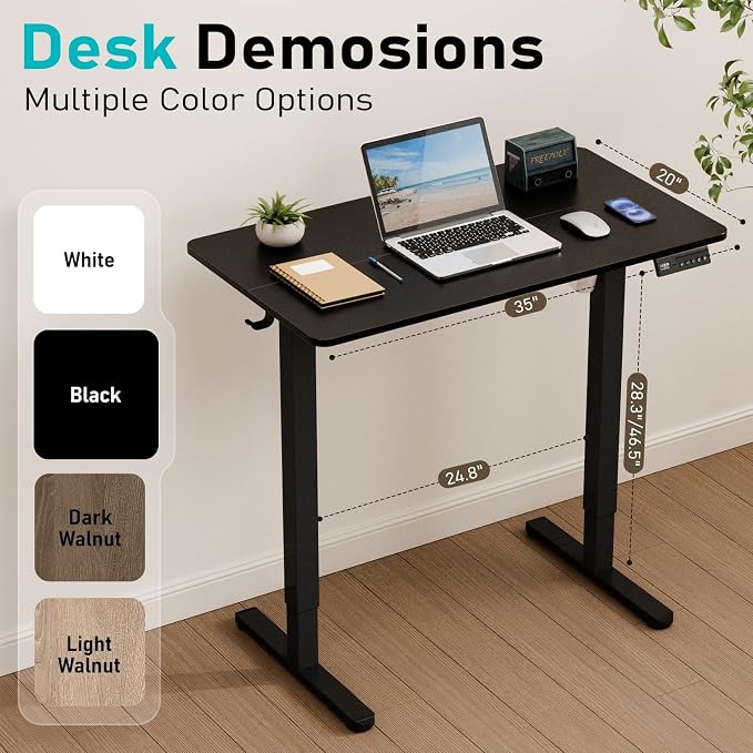 35" Electric Standing Desk, Small Sit Stand up Desk, Black | Height Adjustable Computer Desk for Home Office, Compact Work & Gaming Desk with Cable Management and Stable Steel Frame - Image 3