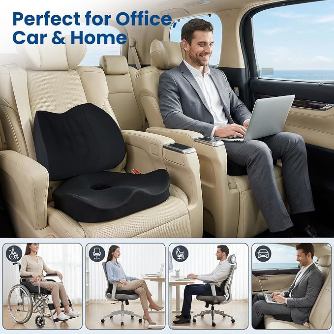 Seat Cushion Lumbar Support Pillow for Office Chair, X Large Memory Foam Chair Cushions for Sciatica Tailbone Pain Relief Coccyx Pad for Wheelchair, Car, Home, Office, Desk - Image 5