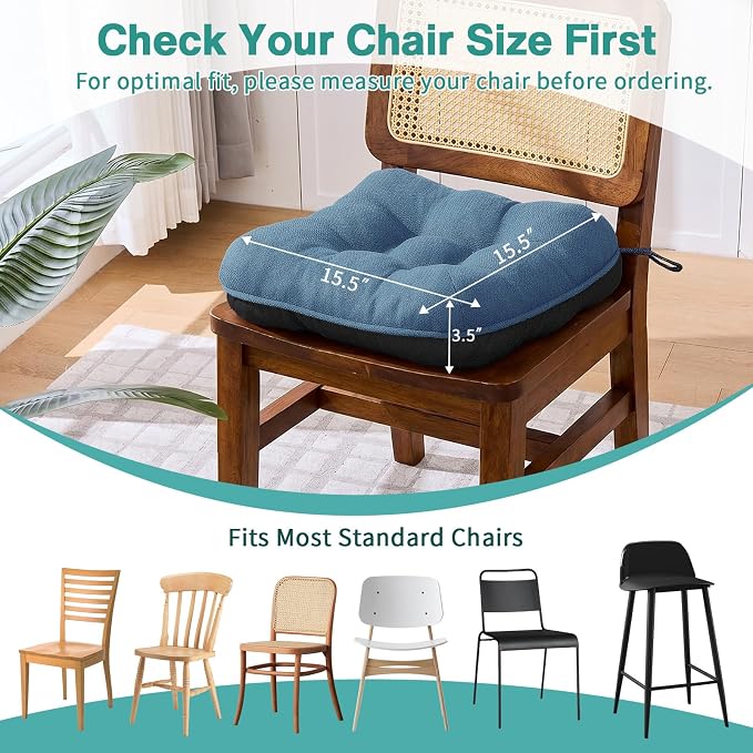 BETU Chair Cushions for Dining Chairs Set of 4,Kitchen Table Chair Pads with Ties,Non Slip Backing and Covers, Seat Cushion for Dining Room,Bar,Patio Chairs,15.5"X15.5"X3.5" - Image 4