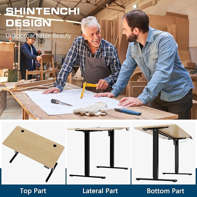 Shintenchi Standing Desk, Height Adjustable Electric Sit Stand up Desk, Ergonomic Rising Computer Table, 48x24 Inch Modern Lift Gaming Desk Workstation for Home Office, Black & Walnut - Image 6