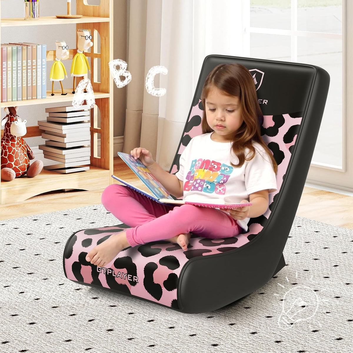 GTPLAYER Gaming Floor Rocking Chair – Rocker Floor Game Chair with Angle Limiter, Compact & Lightweight Game Seat, Pink Leopard Patterned - Image 9