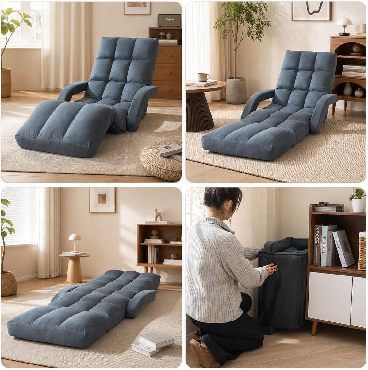 Adjustable Floor Chair with Adjustable Footrest, Folding Lazy Meditation Prayer Chair, Multi-Position Reclining Floor Gaming Chair for Reading, Watching TV, Relax(Grey) - Image 5