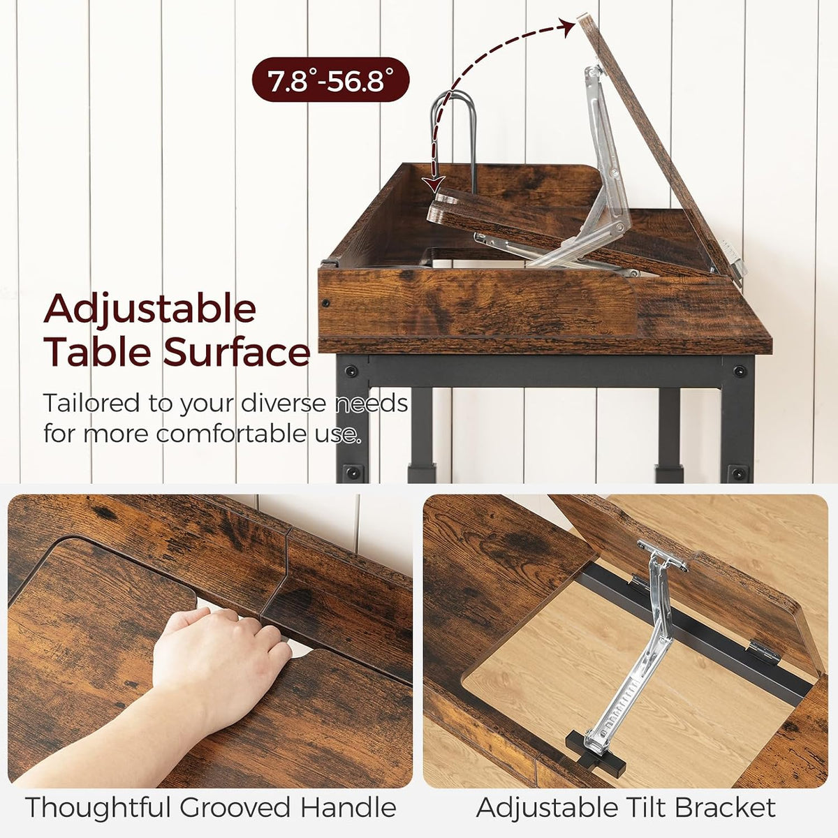 MAHANCRIS Overbed Table with Wheels, Mobile Bed Desk for Queen Size, Rustic - Image 3