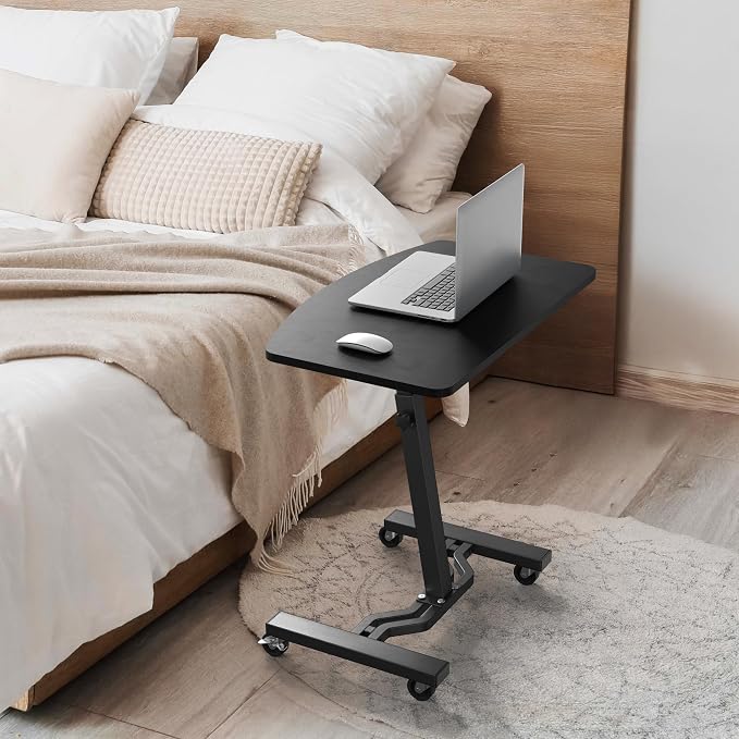 SHW Mobile Height Adjustable Laptop Rolling Cart w/Lockable Wheels, Black | Height Adjustable from 28" to 33" - Image 7