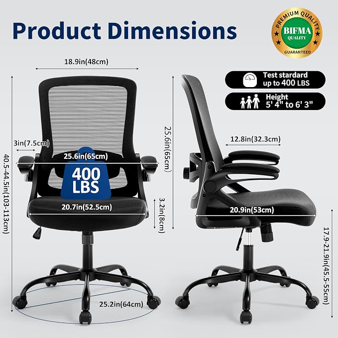 Ergonomic Office Chair Desk Chair with Adjustable Lumbar Support | Mesh Computer Chair Home Office Desk Chair with Flip-up Armrests Executive Task Chair Comfy Mesh Gaming Chair (2Pcs) - Image 3