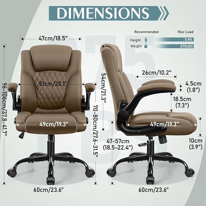 Leather Office Chair, PU Home Computer Desk Chairs with Ergonomic Back Support, 360°Swivel Free，Small Gaming Chair with Wheels and Adjustable Armrests, for Short People Use - Image 3