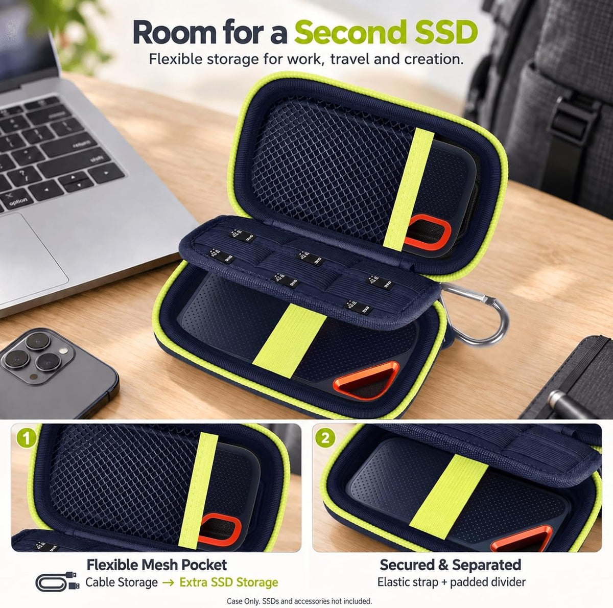 Hard Case Compatible with SanDisk Extreme PRO/for SanDisk 500GB 1TB 2TB 4TB Portable External SSD. Carrying Travel Holder for Crucial X8 External Solid State Drive (Navy Blue with SD Card Pocket) - Image 6