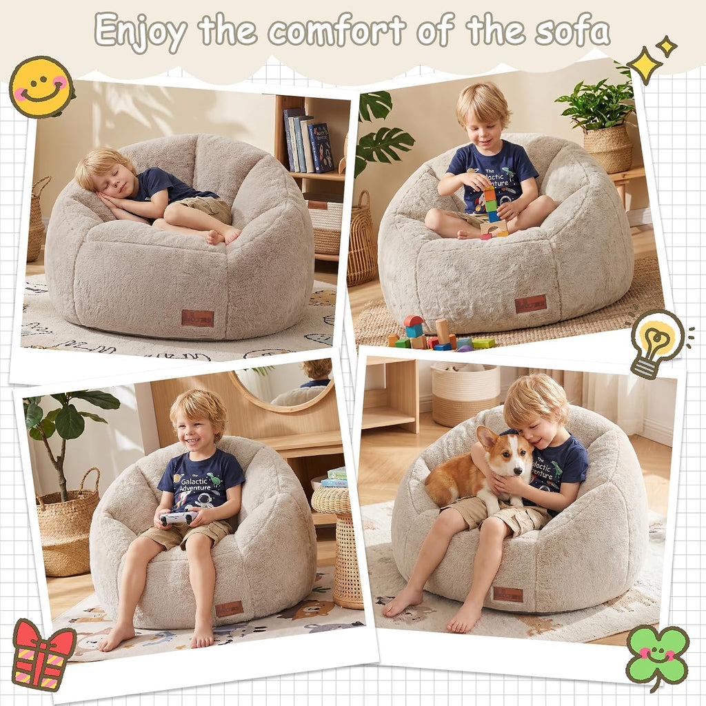Bean Bag Chair for Kids, Cozy Fluffy Beanbag Chairs with Filler for Teens and Kids, Floor Lazy Sofa for Living Room, Gaming & Reading(S-Champagne) - Image 5