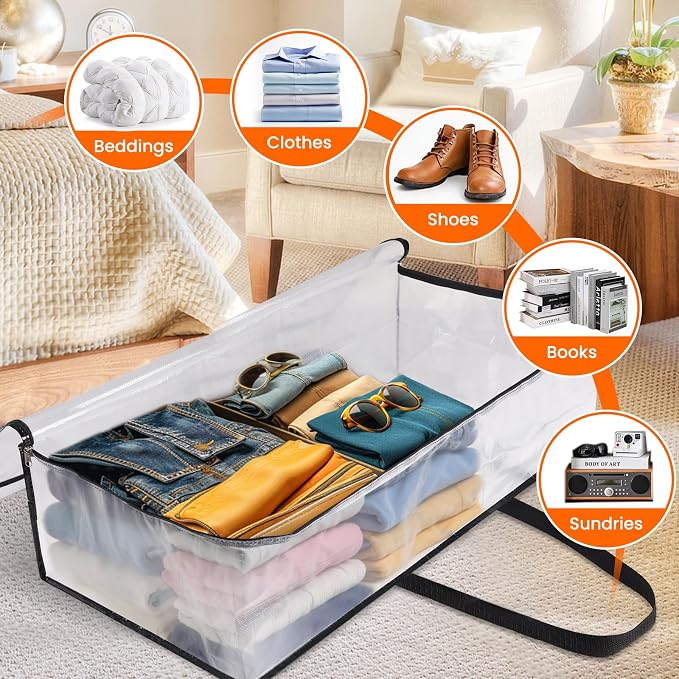 TasticTotes 8 Pack Clear Storage Bags for Comforter, 90L Long | Plastic Blanket Storage with Zipper & Handle, Foldable Moving Bags, Closet Organizer and Under-Bed Storage Containers - Image 6