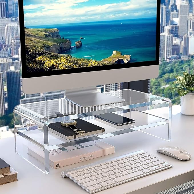 Egchi Acrylic Monitor Stand,2 Tiers Computer Monitor Riser(18x8x5.5 inches),Computer Stand/Monitor Riser for Office,School,Home,Laptop Stand Desktop Stand for Keyboard Storage&Printer TV Screen | Computer Stand, Monitor Riser, for Office,School,Home,La... - Image 3