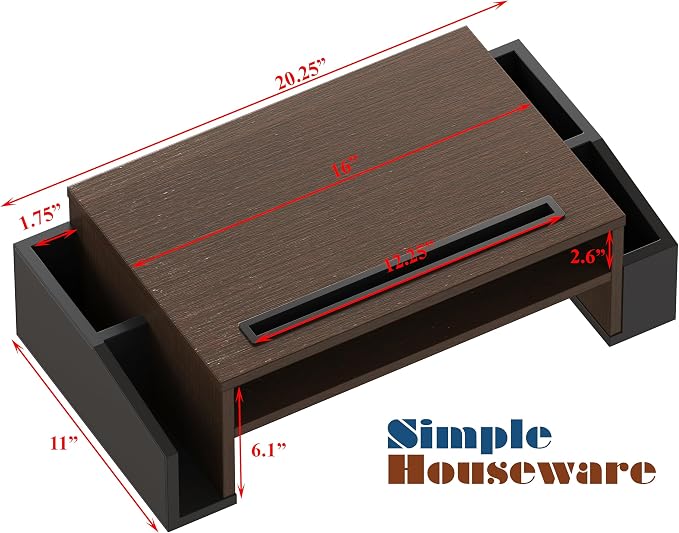 Simple Houseware Desk Monitor Stand Riser w/ Adjustable Tray, Espresso | Built-In Tablet Slot and Side Storage - Image 4