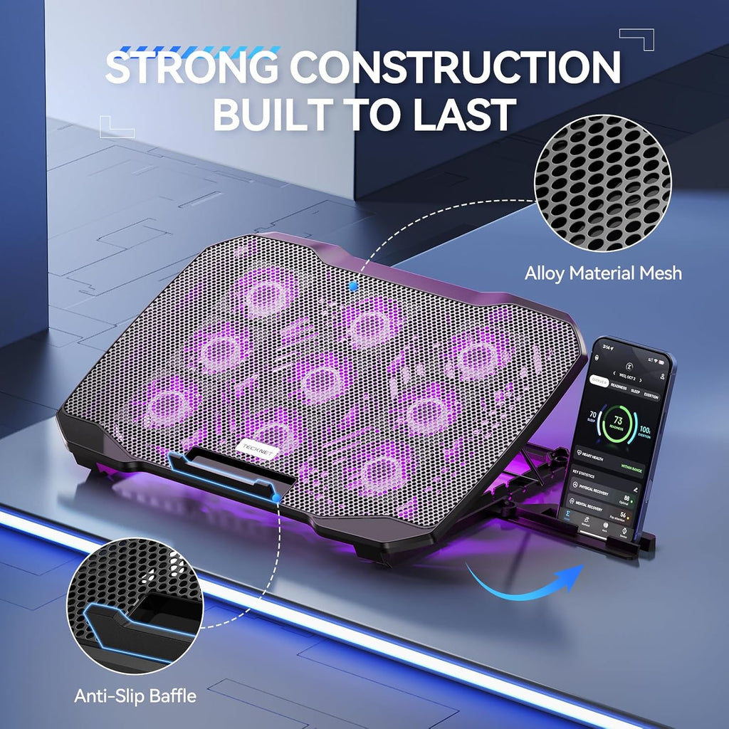 TECKNET Laptop Cooling Pad with Phone Stand, Laptop Cooler for 12-15.6 Inch - Image 6