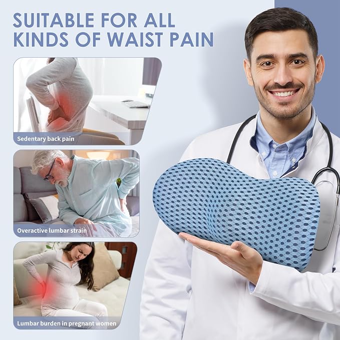 kasney Lumbar Support Pillow for Office Chair, Back Support Pillow, Blue | Memory Foam Lumbar Pillow for Low Back Pain Relief, Ergonomic Streamline Car Seat, Office Chair, Recliner and Bed - Image 4
