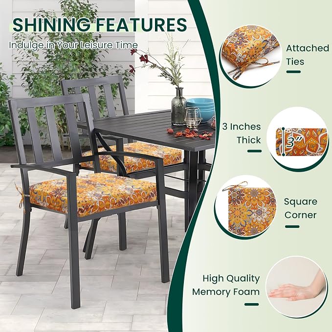 HARBOREST Outdoor Chair Cushions Set of 4, Water Resistant Patio Chair Cushions with Ties, Square Corner Outdoor Seat Cushions for Patio Furniture, 18.5"x16"x3", Blooming - Image 3