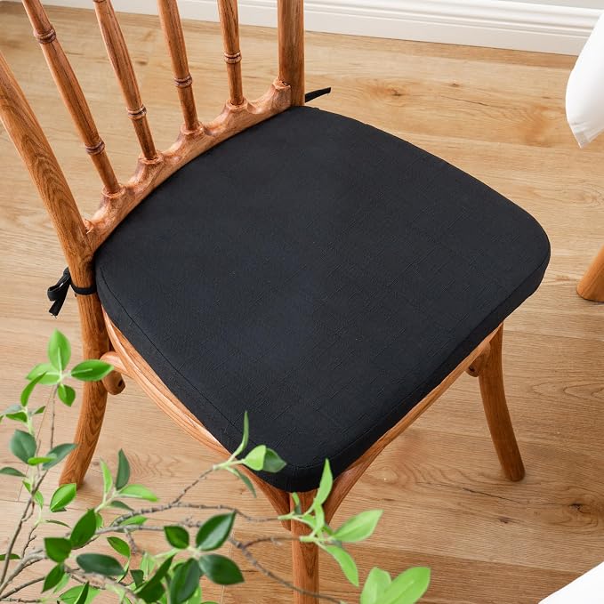 Battilo Chair Cushions for Dining Chairs with Ties, Kitchen Chair Pad with Non-Slip Backing and Removable Cover, Indoor/Outdoor Dining Seat Cushion, 16"x16"x2", Set of 4, Black - Image 8