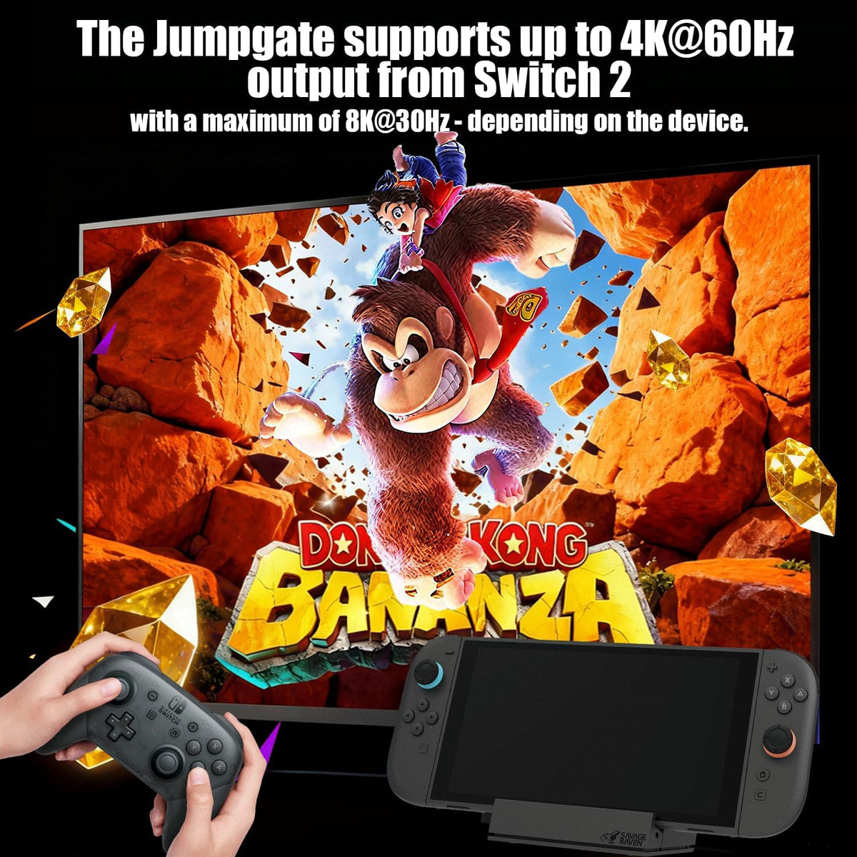 by Skull & Co. Jumpgate Pro: Portable Dock Station with Detachable USB Hub Adapter for Switch 2(2025) /Switch OLED (2021)/Switch (2017) and Macbook, HDMI2.1, 8k@30Hz or 4K@120Hz, USB3.0 Port - Image 3