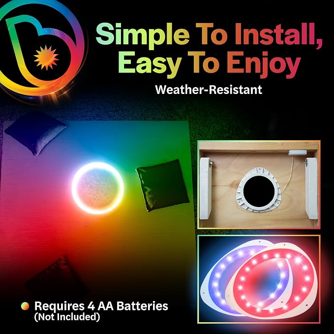 Brightz LED Cornhole Board Ring Lights, 2-Pack - 48-Hour Battery Life - Illuminate Your Game with Dazzling Glows and Ultimate Style for Non-Stop Evening Fun and Excitement (Includes Hole Lights Only) - Image 7