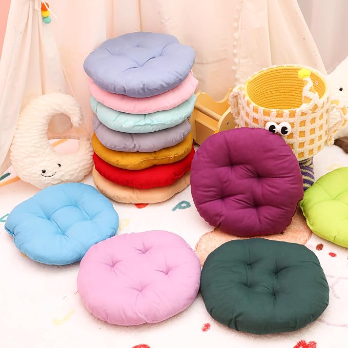 Tinideya 24 Pcs Floor Cushions Classroom,Small 11.8 Inch,Multi Color | Round Meditation Pillows for Adults Kids, Flexible Seating Nursery Living Room Yoga, Soft Padded Chair Cushion - Image 5