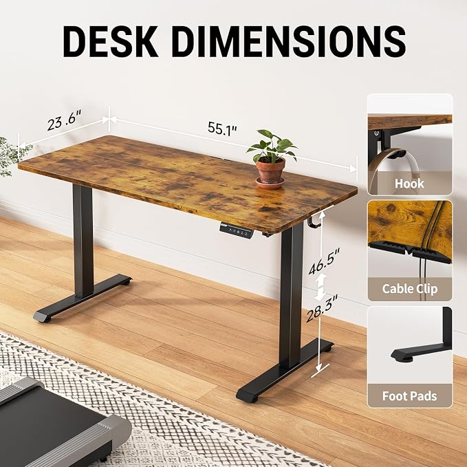 Veken 55" x 23.6" Super Large Standing Desk, Conference Room Tables, Brown | Height Adjustable Electric Computer Desk, Sit to Stand Up, Modern Workstation for Home Office, Writing, Gaming Study - Image 3