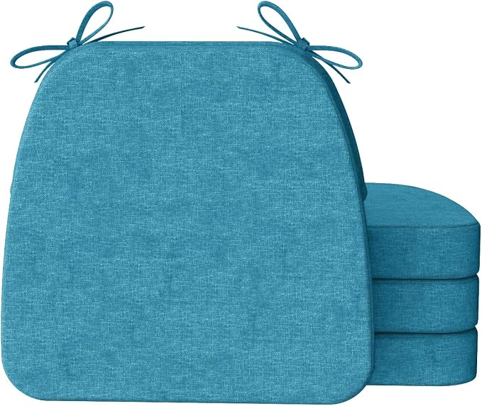 AAAAAcessories D-Shaped Chair Cushions, 2" Thick Dining Chair Pads with Ties and Removable, Machine-Washable Cover, 17" x 16", Set of 4, Teal by AAAAAcessories