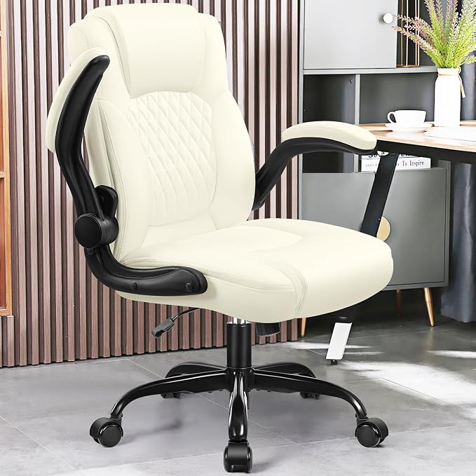 Leather Office Chair, PU Home Computer Desk Chairs with Ergonomic Back Support, 360°Swivel Free，Small Gaming Chair with Wheels and Adjustable Armrests, for Short People Use - Image 2