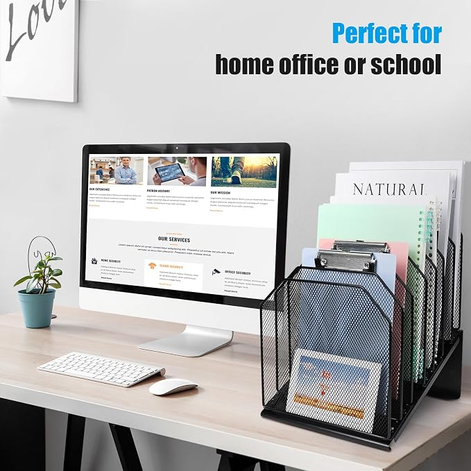 SUMMORO Inclined File Organizer for Desk, 7-Section Vertical File Holder | Office Desk Organizer Metal Rack File Folder, Wire Mesh Desktop Document Sorter, for Office School Classroom Home (Black) - Image 6