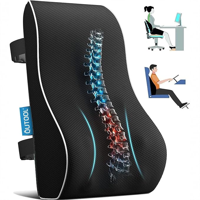Lumbar Support Pillow for Office Chair, Office Home Essentials,Gifts for Mom,Dad, Back Support Pillow for Car, Chair Cushions,Back Pain Relief Improve Posture,Mesh Cover Double Adjustable Straps by QUTOOL