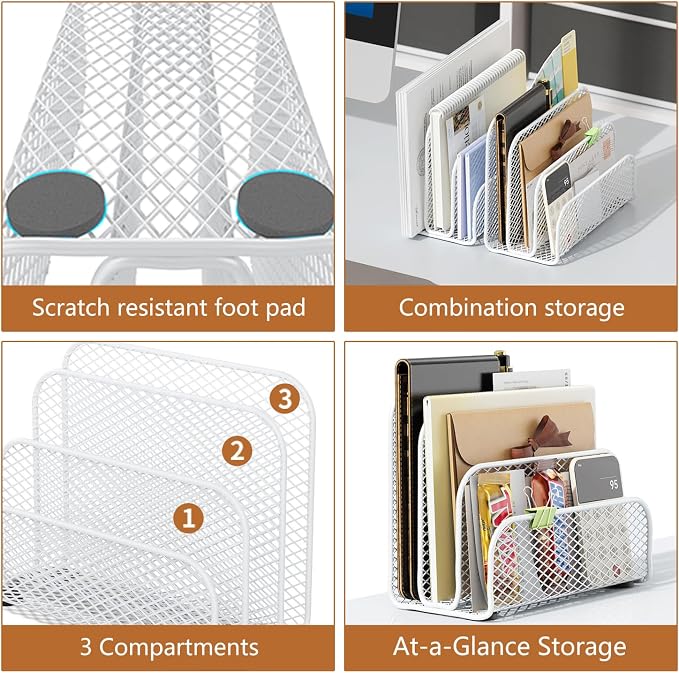 gianotter Mail Organizer Countertop | Mail Sorter with 3-Slot Mail Holder Letter Holder for Desk Bill Organizer for Office Receipts and Letter Paper Storage(White) - Image 4