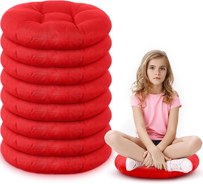 Fumete 8 Pcs Round Floor Cushions for Classroom Kids,Red | 16 Inch Diameter, Students Flexible Seating Pillows, Home Daycare School Reading Yoga Meditation, Soft Cushioned by Fumete