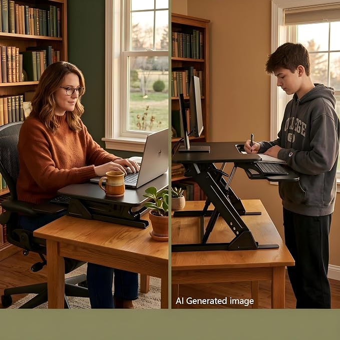 Standing Desk Converter 32 x 24 Inches - Height Adjustable Sit to Stand Riser with Keyboard Tray, Ergonomic Music Studio Workstation for Home Office, Dorms, Black - Image 8