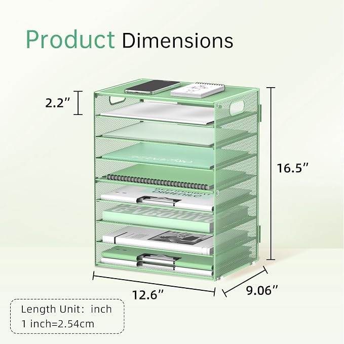 9-Tier Paper Organizer for Desk with Handles, Mint Green, 2 Pack | Desk File Organizer with Removable Trays for Sorting Files, Folders, Mail and Printer Paper at Home, School or Office - Image 2