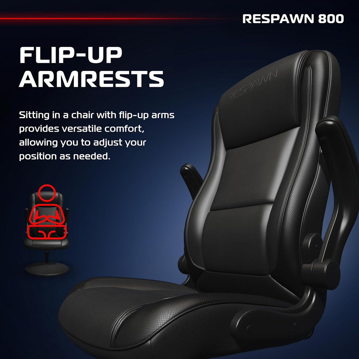 RESPAWN 800 Console Rocker Gaming Chair, Swivel Seat with Lumbar Support - Image 4