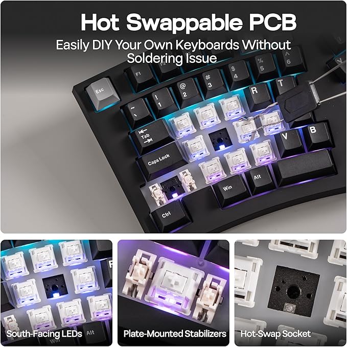 MechLands Feker Alice98 Ergonomic 98 Keys Custom Mechanical Keyboard | VIA Programmable, USB-C Wired Gaming Keyboard, Hot Swappable, 5 Layer Paddings, Control Knob, NKRO, RGB for Win/Mac (Black) - Image 6