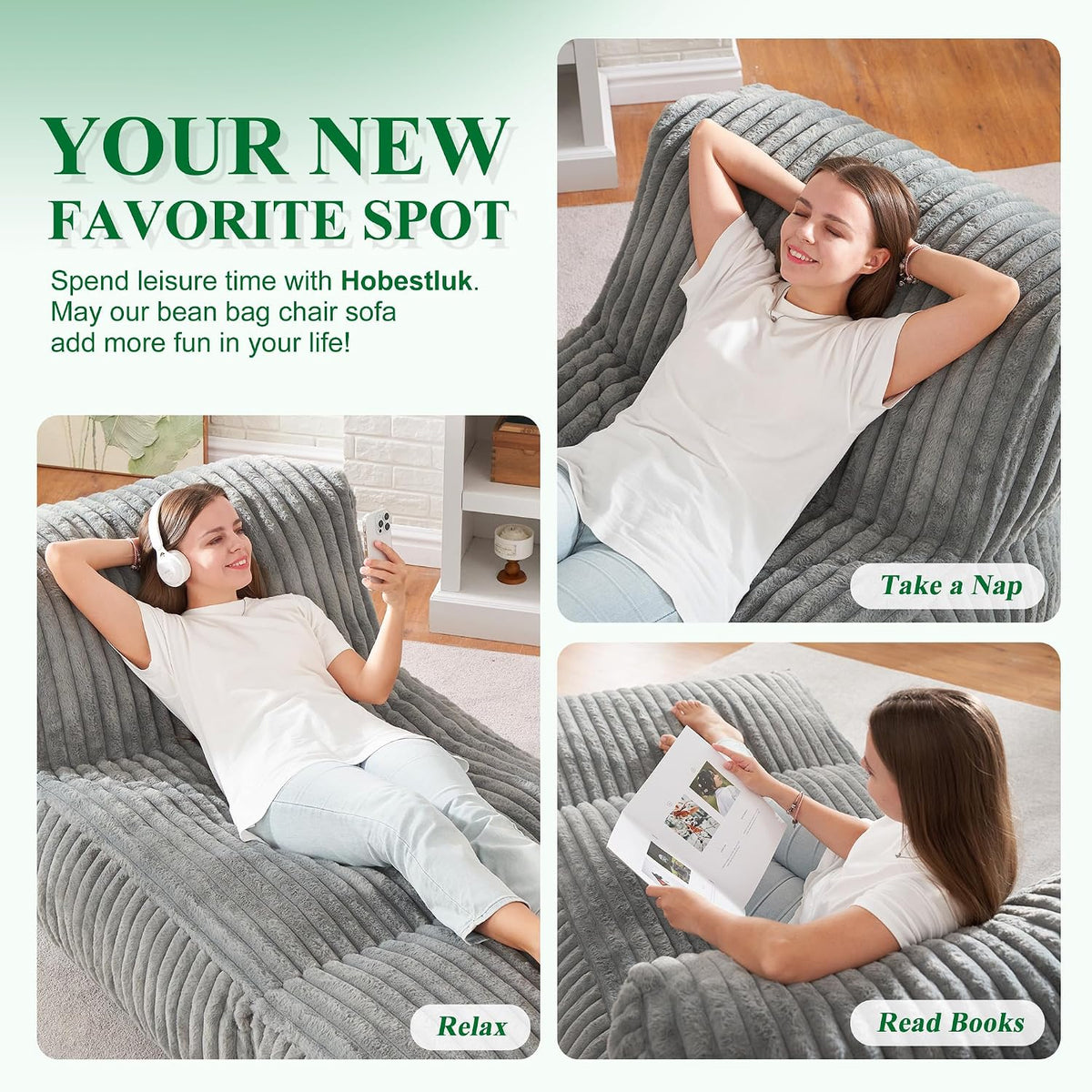 Hobestluk Large Bean Bag Chairs for Adults Giant BeanBag Couch Lounger - Image 5