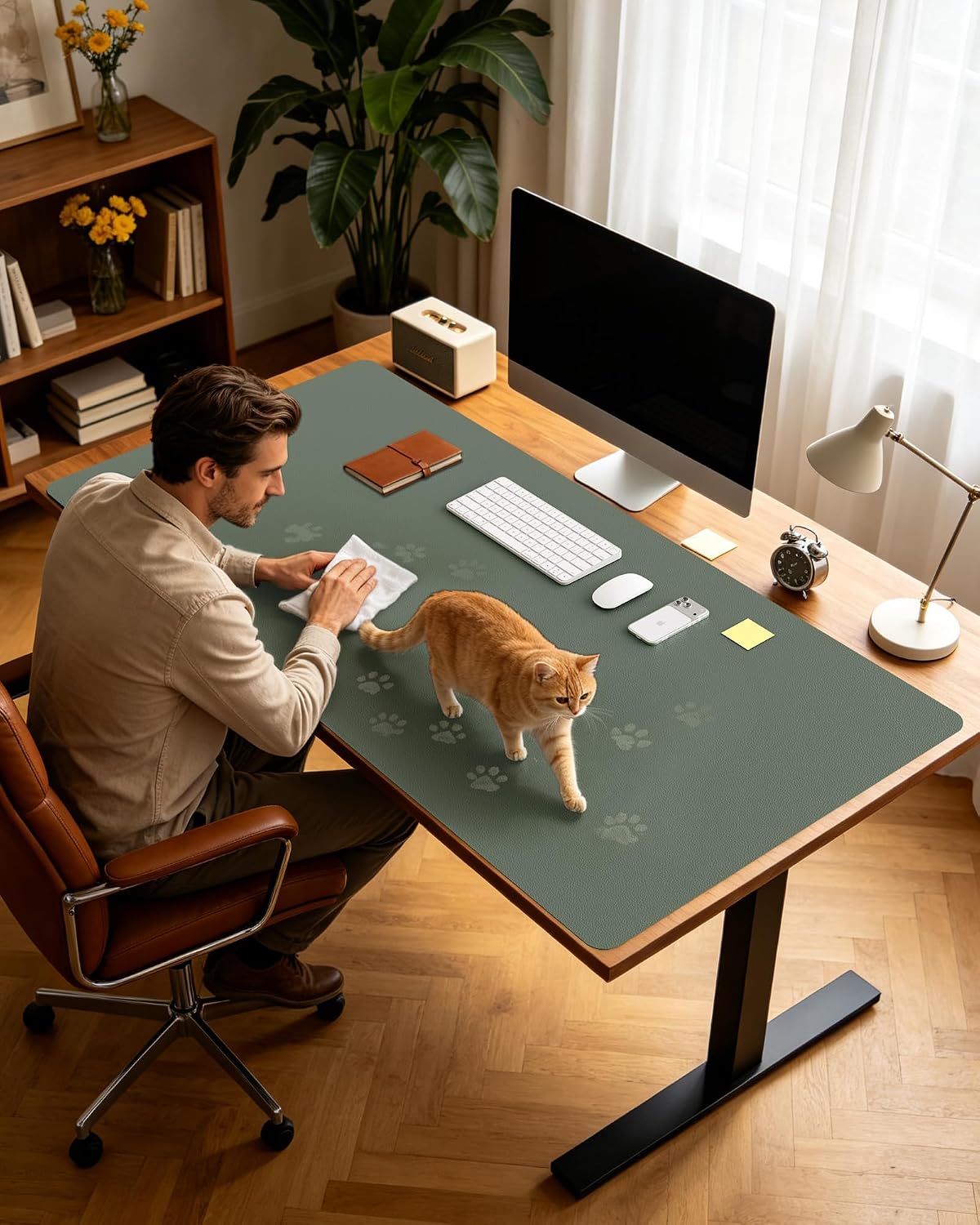 YSAGi Leather Desk Protector, Office Mat, Large Mouse Mat, Non-Slip PU Leather Blotter, Laptop Desk Pad, Waterproof Writing Pad for Office and Home (Dark Green, 47" x 17") - Image 8