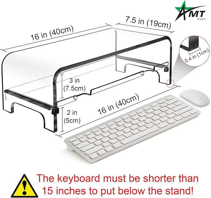 AMT 2 Tier 5.7 Inch High Acrylic Laptop Monitor Stand & Computer Riser with Cat Keyboard Protector, Space-Saving Design, Extra Storage, Clear Shelf - Ideal for Monitors, Laptops, Printers, Desktop - Image 4