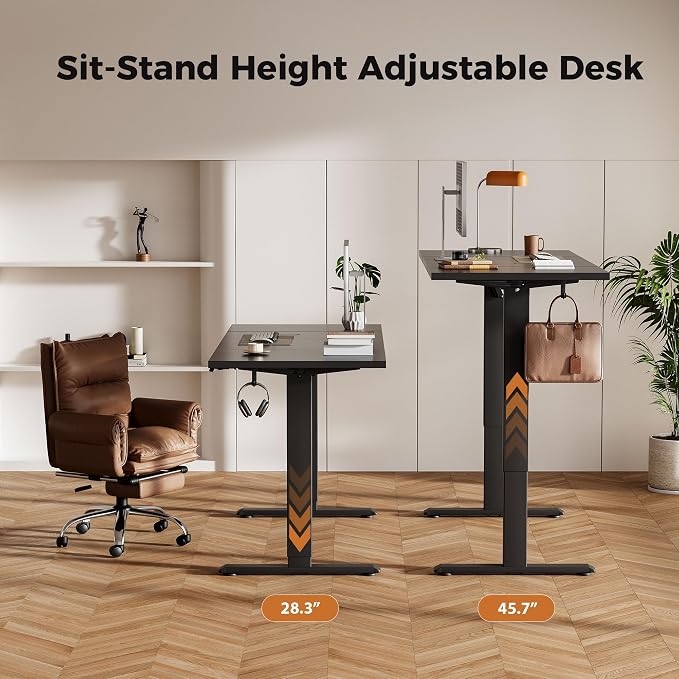 Agilestic Electric Height Adjustable Standing Desk, 48 Inch, Black | Smooth Height Adjustment, Memory Presets, Hooks, Stable Steel Frame,154 lbs Capacity, Easy Assembly, Splice Board - Image 3