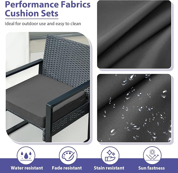 IPYNBAP Outdoor Chair Cushions Set of 4 -Waterproof Outdoor Seat Cushions for Patio Furniture, Patio Chair Cushion with Handle and Ties, Out Door Chair Pads,19x19x3-Square, Darkgrey - Image 3