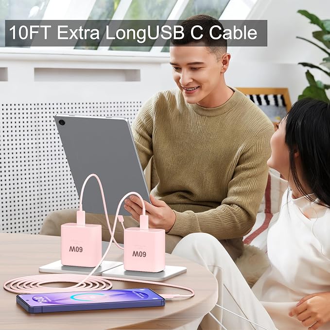 Super Fast Charger Type C 60W USB C Fast Charger Block with 10FT Extra Long Type-C Charging Cord-Super Fast Charging 3.0 for Samsung Galaxy S26 Ultra/S26/S26+/S25 /S24/S23 Ultra-Pink - Image 7